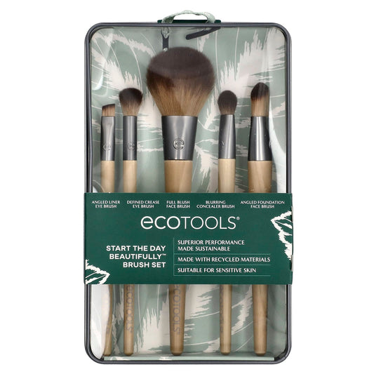 EcoTools Start The Day Beautifully Brush Set, 5 Piece Set & Storage Tin