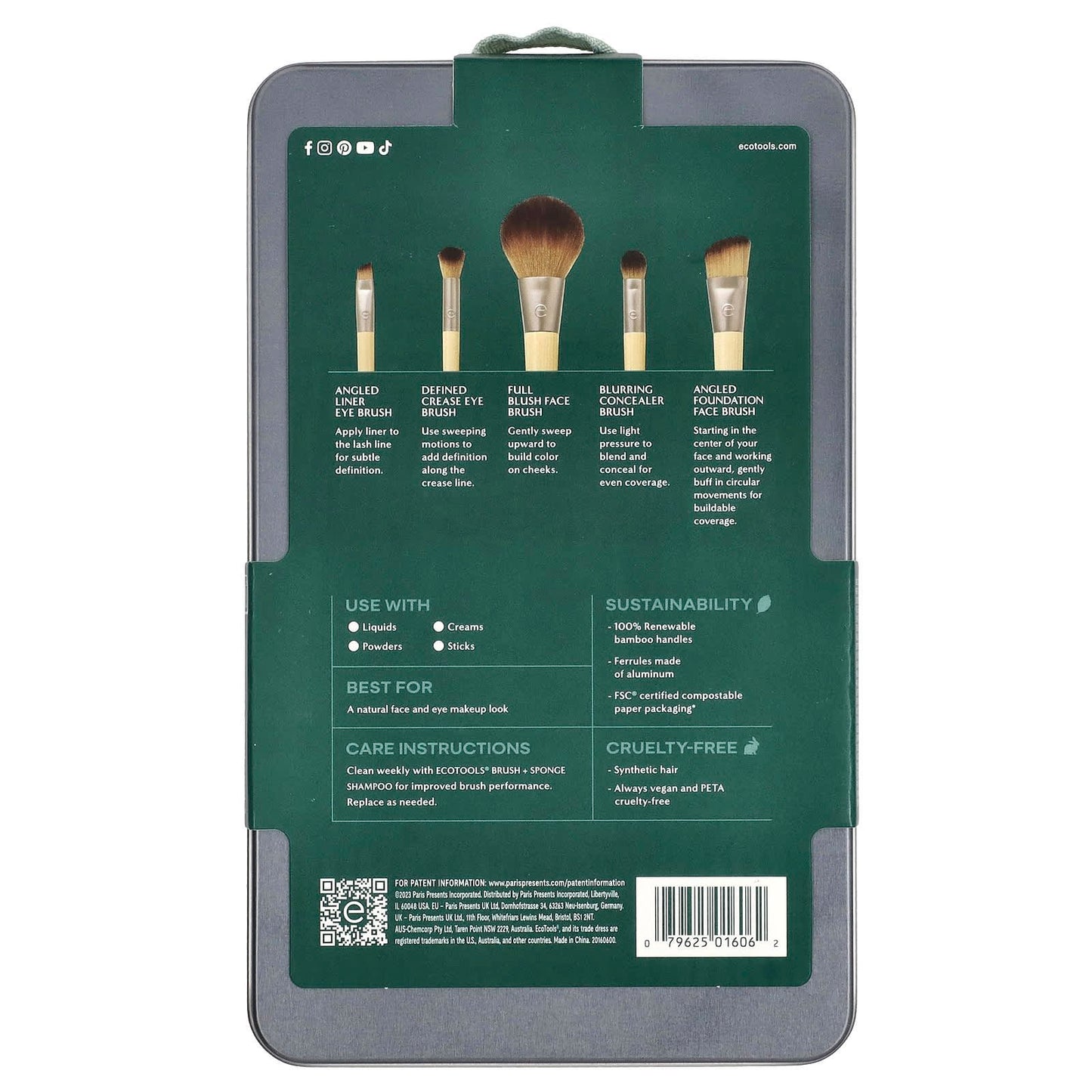EcoTools Start The Day Beautifully Brush Set, 5 Piece Set & Storage Tin